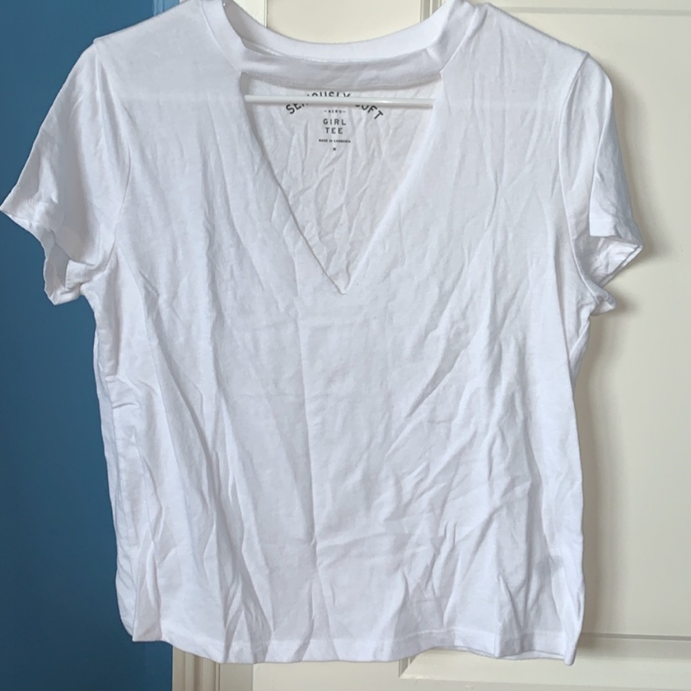 Aerie white v neck cutout shirt